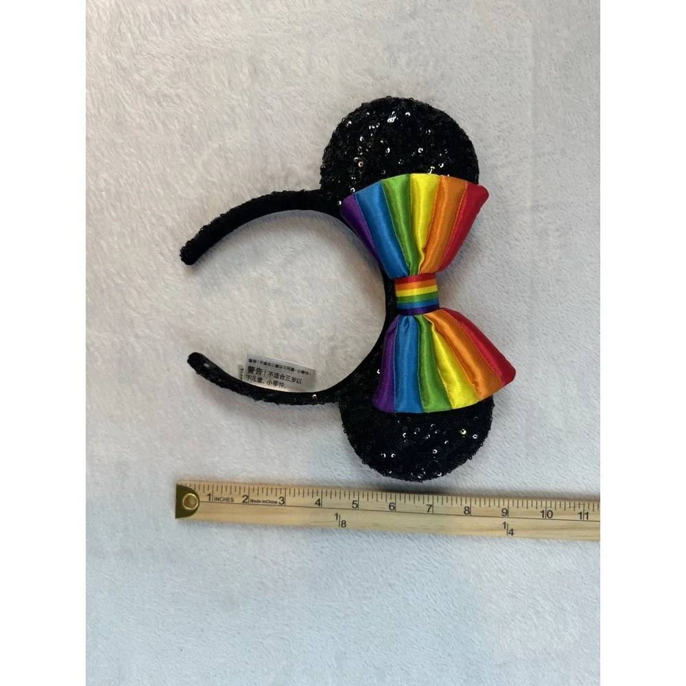 Disney Parks Minnie Black Sequin Ears Rainbow Collection Pride